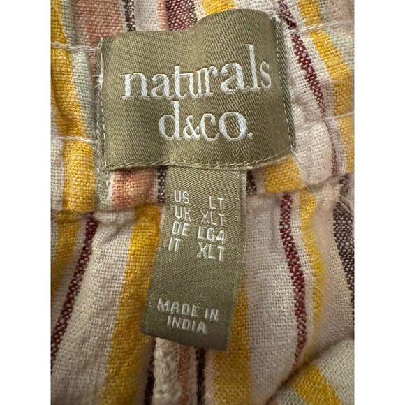 Naturals D& Co Pants Linen Blend Wide Leg Pull On Gold White Stripe Large Tall - Picture 5 of 7